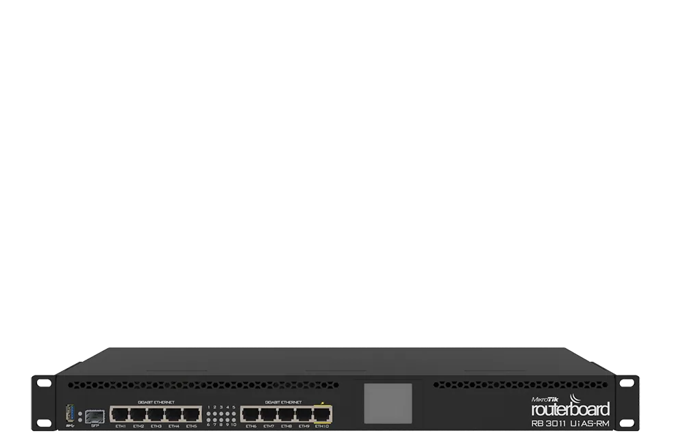 MikroTik RB3011UiAS-RM 10-Port Gigabit Enterprise Router พร้อม SFP & หน้าจอ LCD