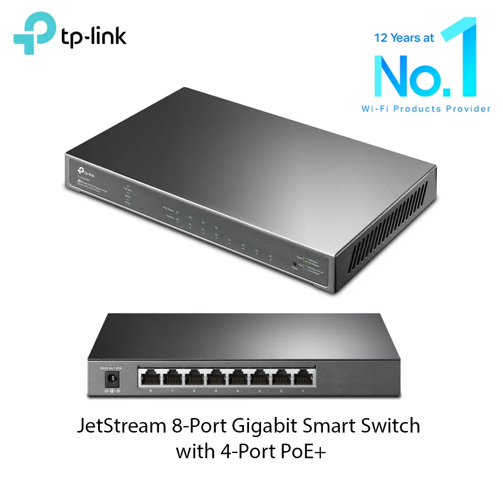 TP-Link TL-SG2008P JetStream 8-Port Gigabit Smart Switch with 4-Port PoE+ (62W)